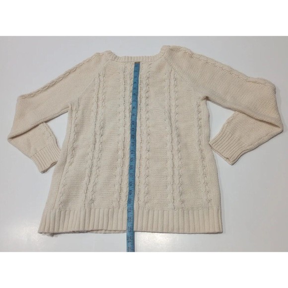 Thistle & Lavender Ivory Cable Knit Blue Ribbon Pullover Sweater Woman's Size XL - Picture 7 of 9